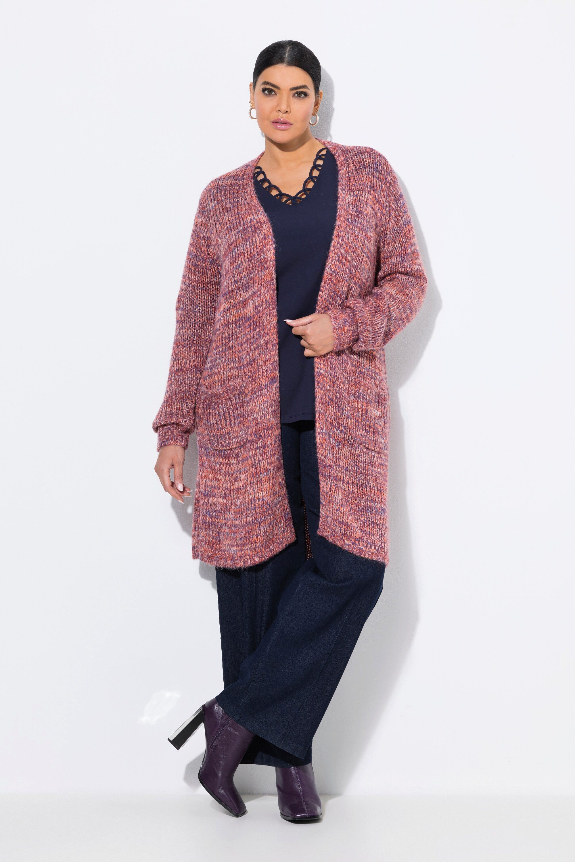 Ulla Popken Strickjacke Long-Strickjacke Grobstruck V-Ausschnitt günstig online kaufen