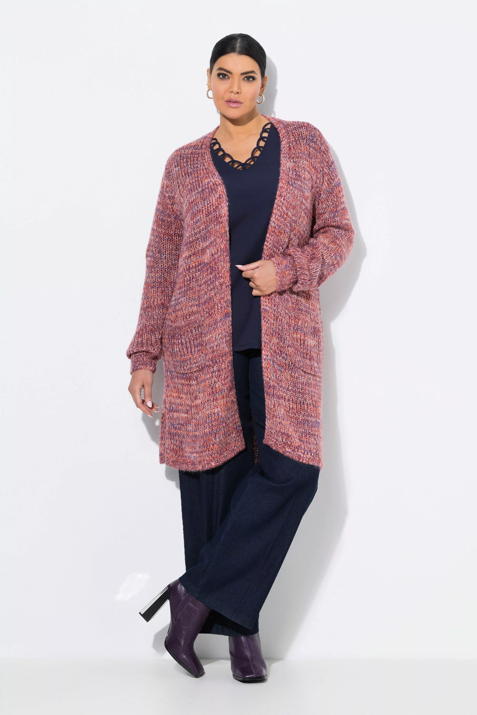 Ulla Popken Strickjacke Long-Strickjacke Grobstruck V-Ausschnitt günstig online kaufen