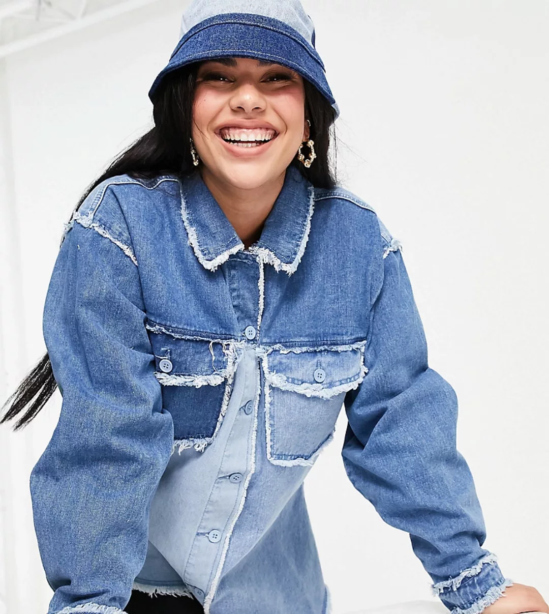 Missguided Plus – Oversize-Hemd mit Fransendetail in Blau günstig online kaufen