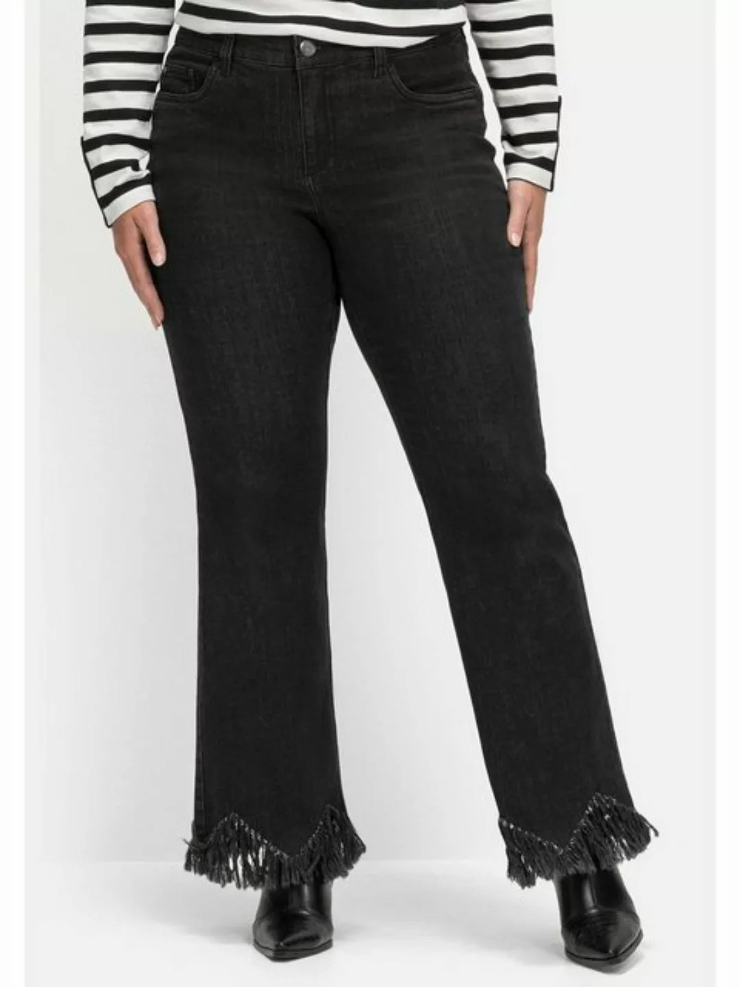 Sheego Bootcut-Jeans "Große Größen", mit Fransensaum in Zickzack-Form günstig online kaufen