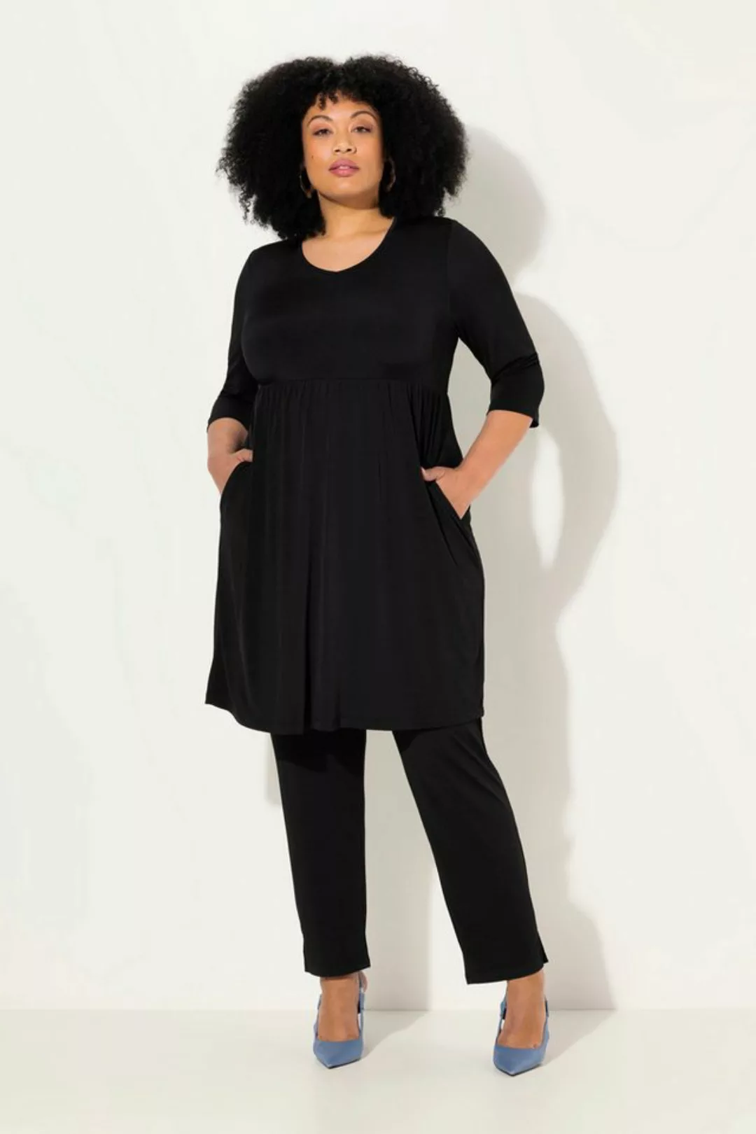 Ulla Popken Sommerkleid Longshirt A-Linie Tunika-Ausschnitt 3/4-Arm günstig online kaufen