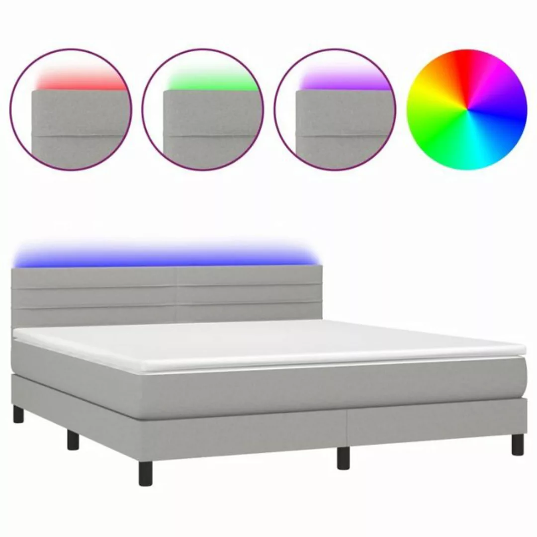 vidaXL Boxspringbett Boxspringbett mit Matratze LED Hellgrau 180x200 cm Sto günstig online kaufen