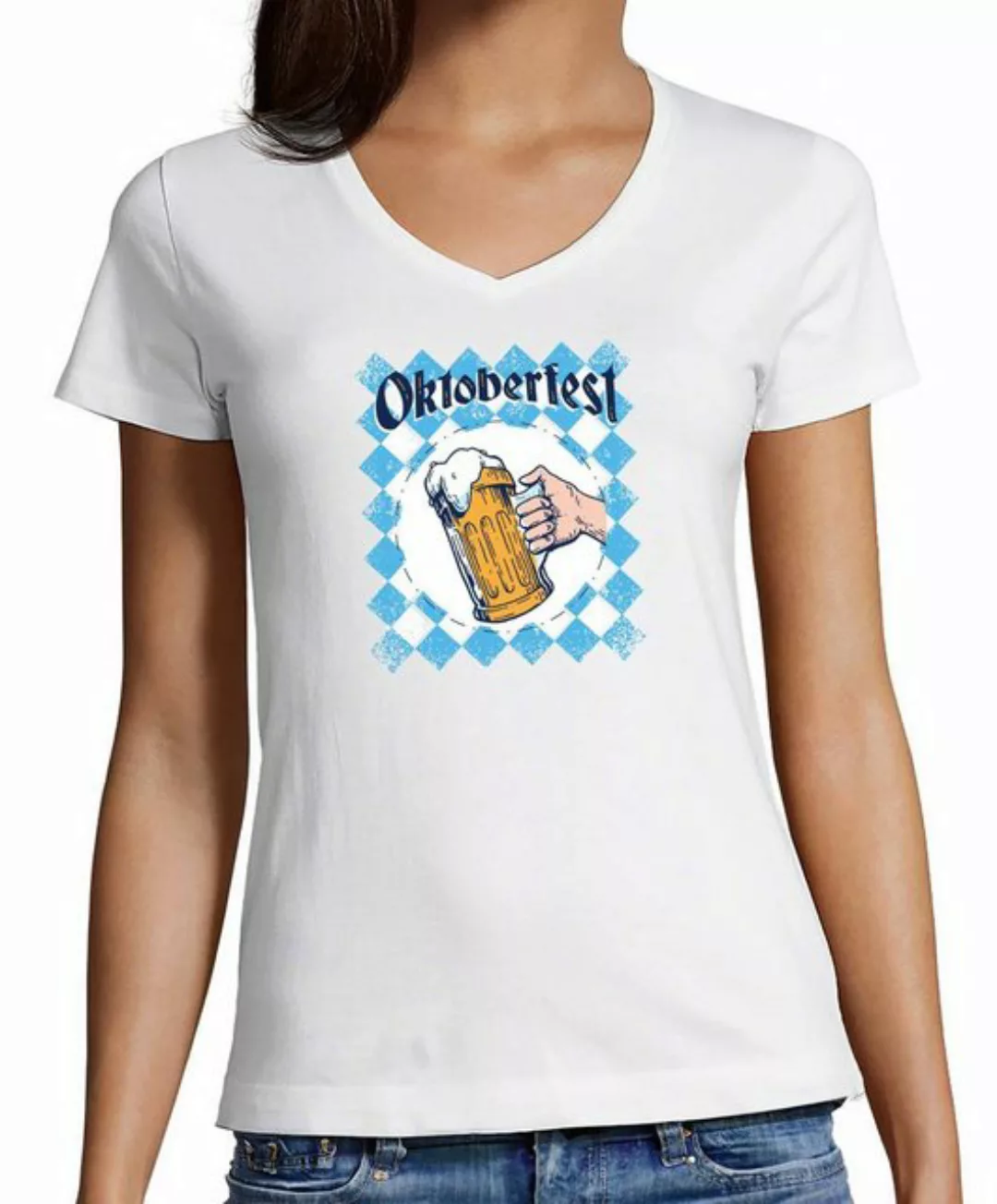 MyDesign24 T-Shirt Damen Oktoberfest T-Shirt - Bierglas Oktoberfest V-Aussc günstig online kaufen