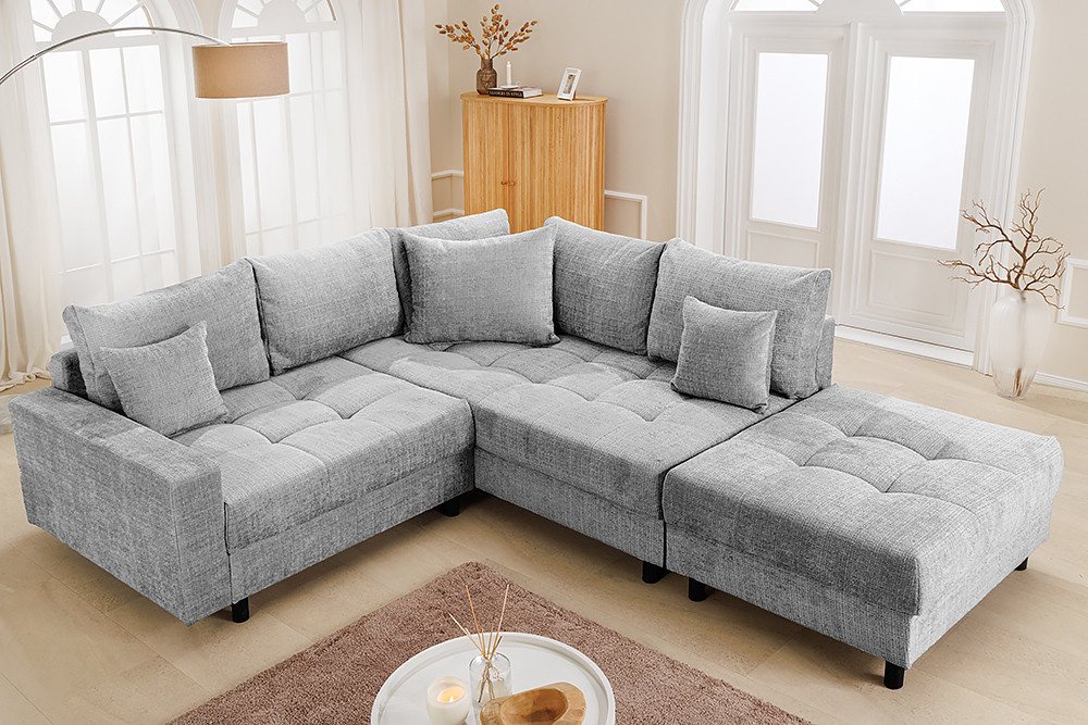 riess-ambiente Ecksofa KENT 220cm grau · Couch mit Chenille-Bezug und Hocke günstig online kaufen