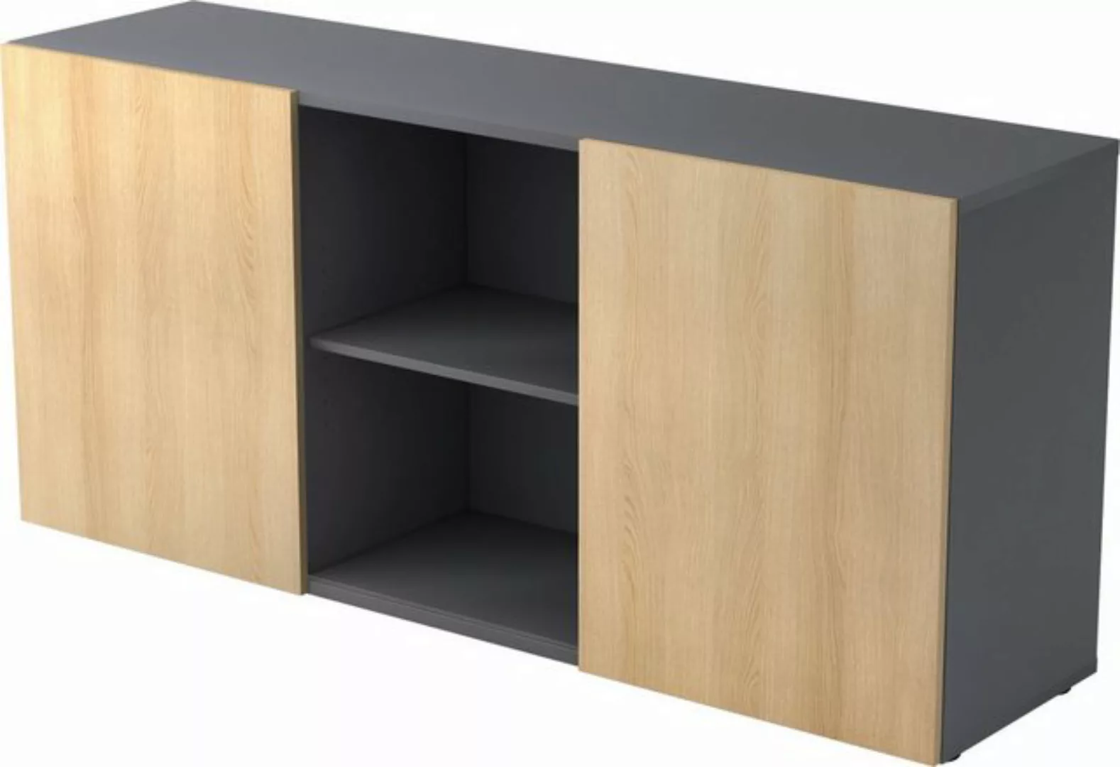 Aktenschrank Sideboard 2 OH BxTXH 160x42x74,8cm Schiebetüren Graphit/Eiche günstig online kaufen