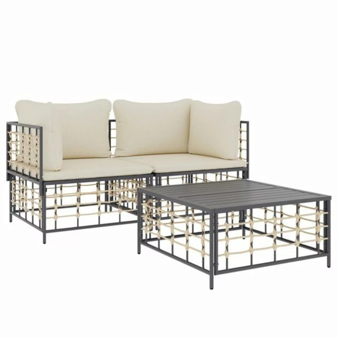 Vidaxl 3-tlg. Garten-lounge-set Mit Kissen Anthrazit Poly Rattan günstig online kaufen