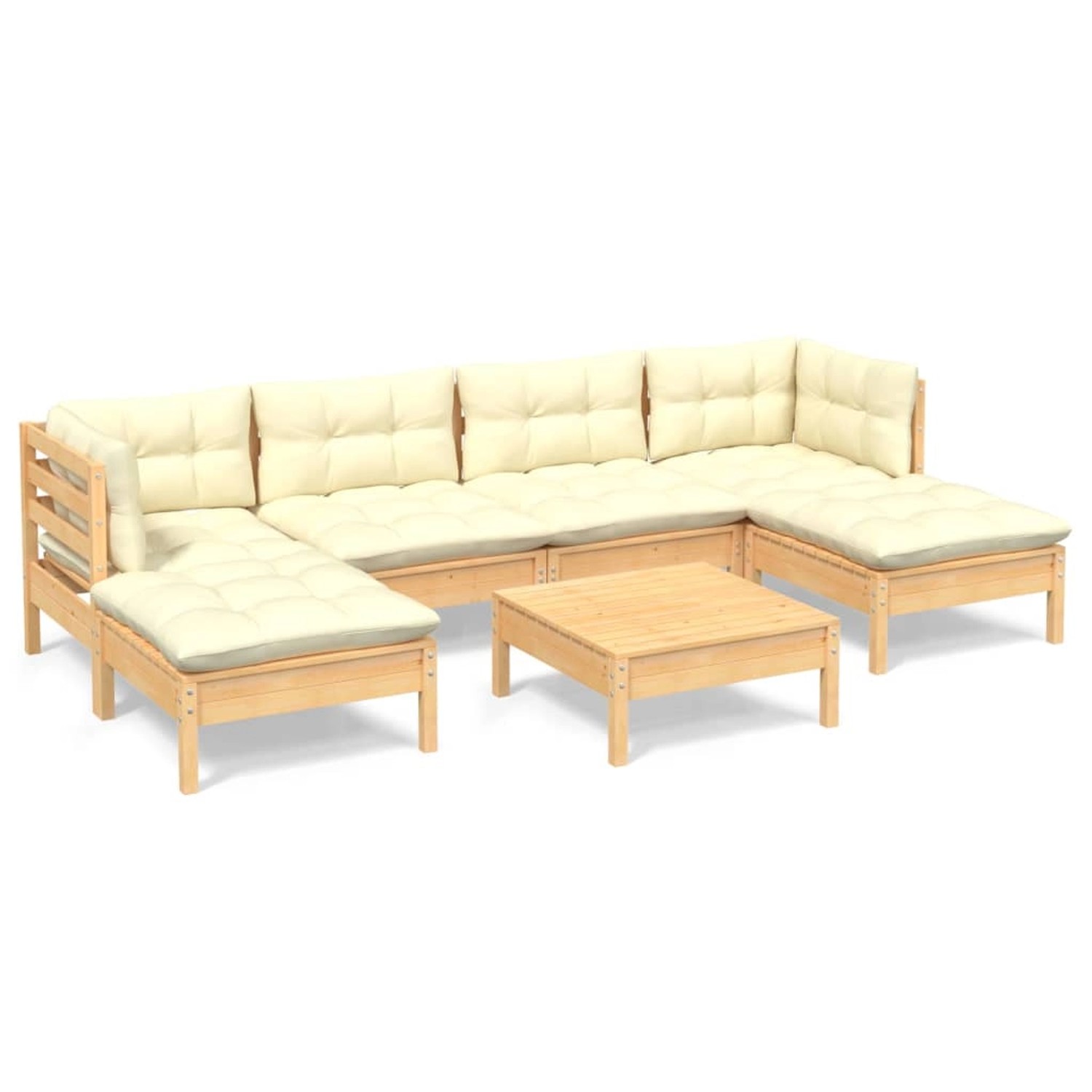 vidaXL 7-tlg Garten-Lounge-Set mit Creme Kissen Kiefernholz Modell 9 günstig online kaufen