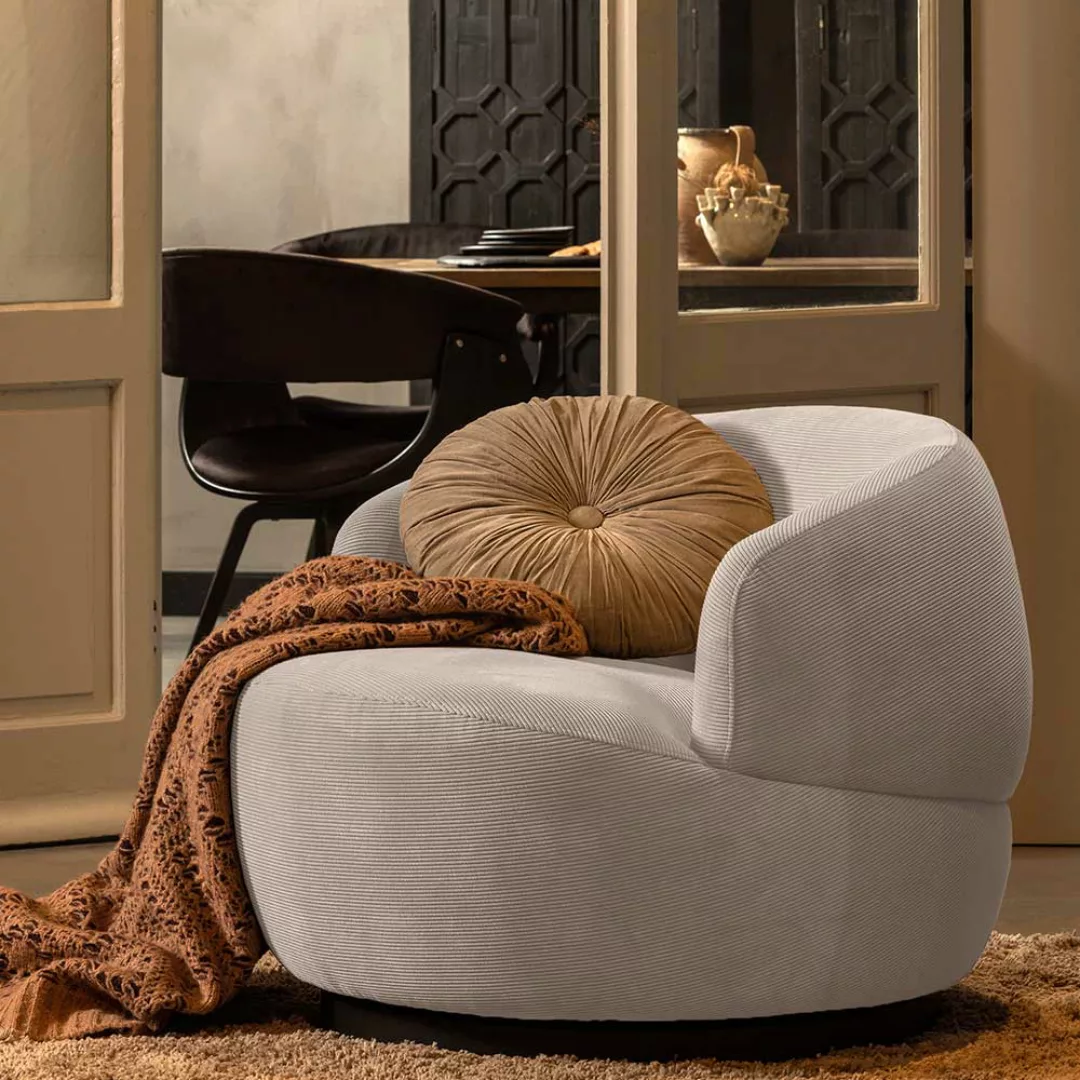 Lounge Sessel Retro - Cordstoff Beige Metallsockel drehbar günstig online kaufen