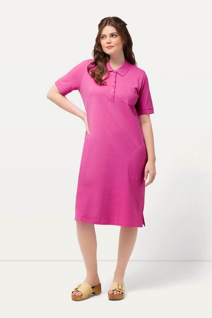 Ulla Popken Jerseykleid Polokleid Piquee halbe Knopfleiste Halbarm günstig online kaufen