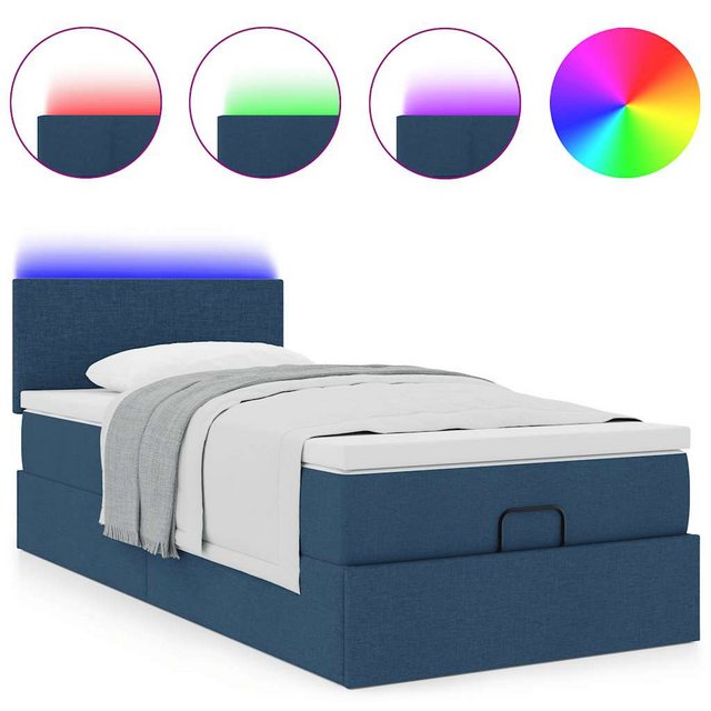 vidaXL Bett Ottomane Bett mit Matratze & LEDs Blau 90x200 cm Stoff günstig online kaufen