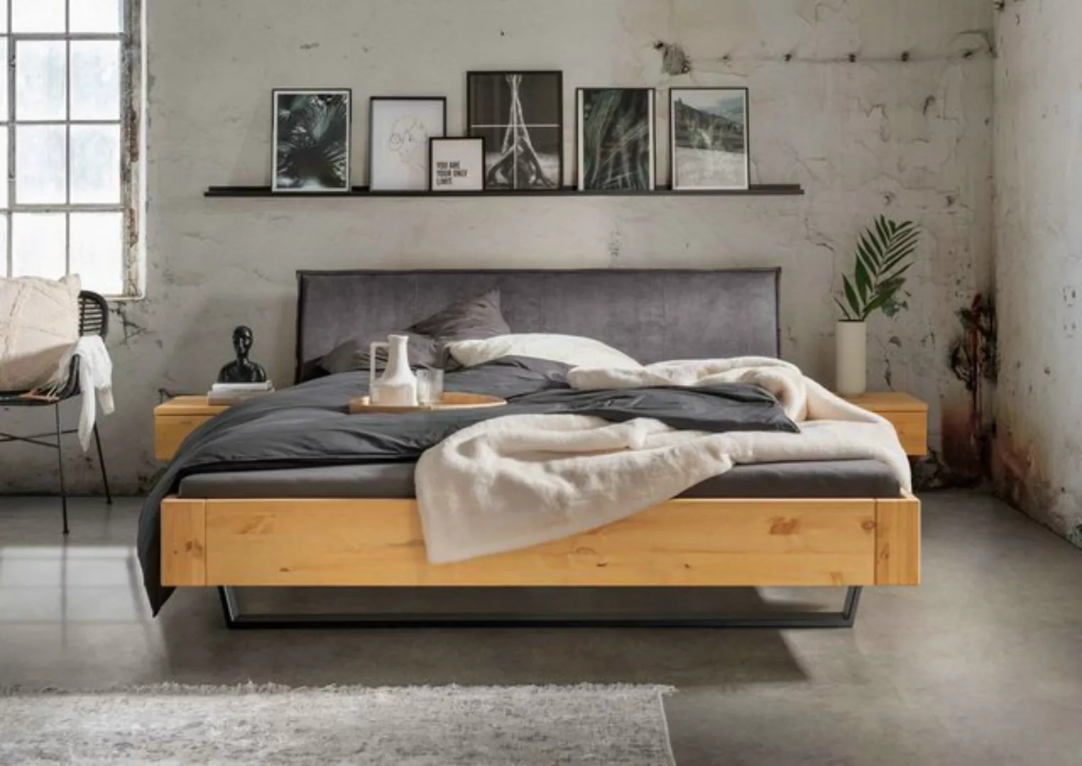 Natur24 Einzelbett Kiel Bett 165 x 220 x 87 cm Kiefernholz Metall Grau Natu günstig online kaufen