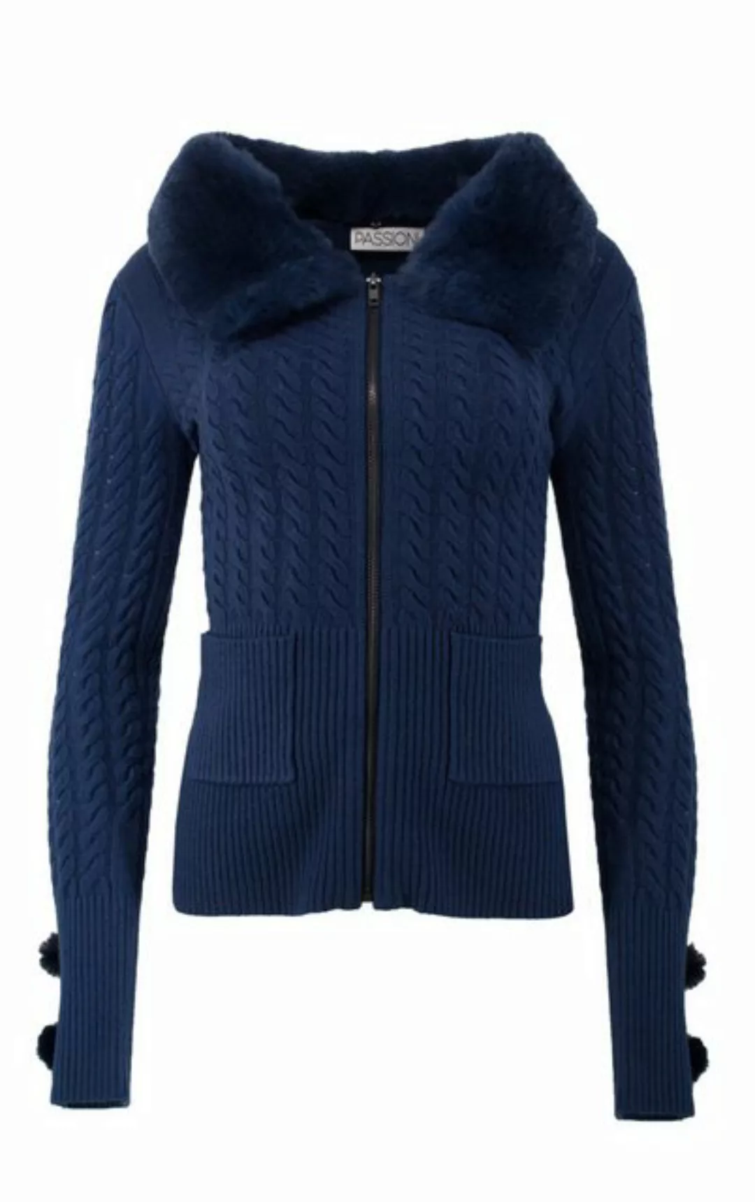 Passioni Cardigan in Marineblau mit warmem Kragen und Reißverschluss günstig online kaufen