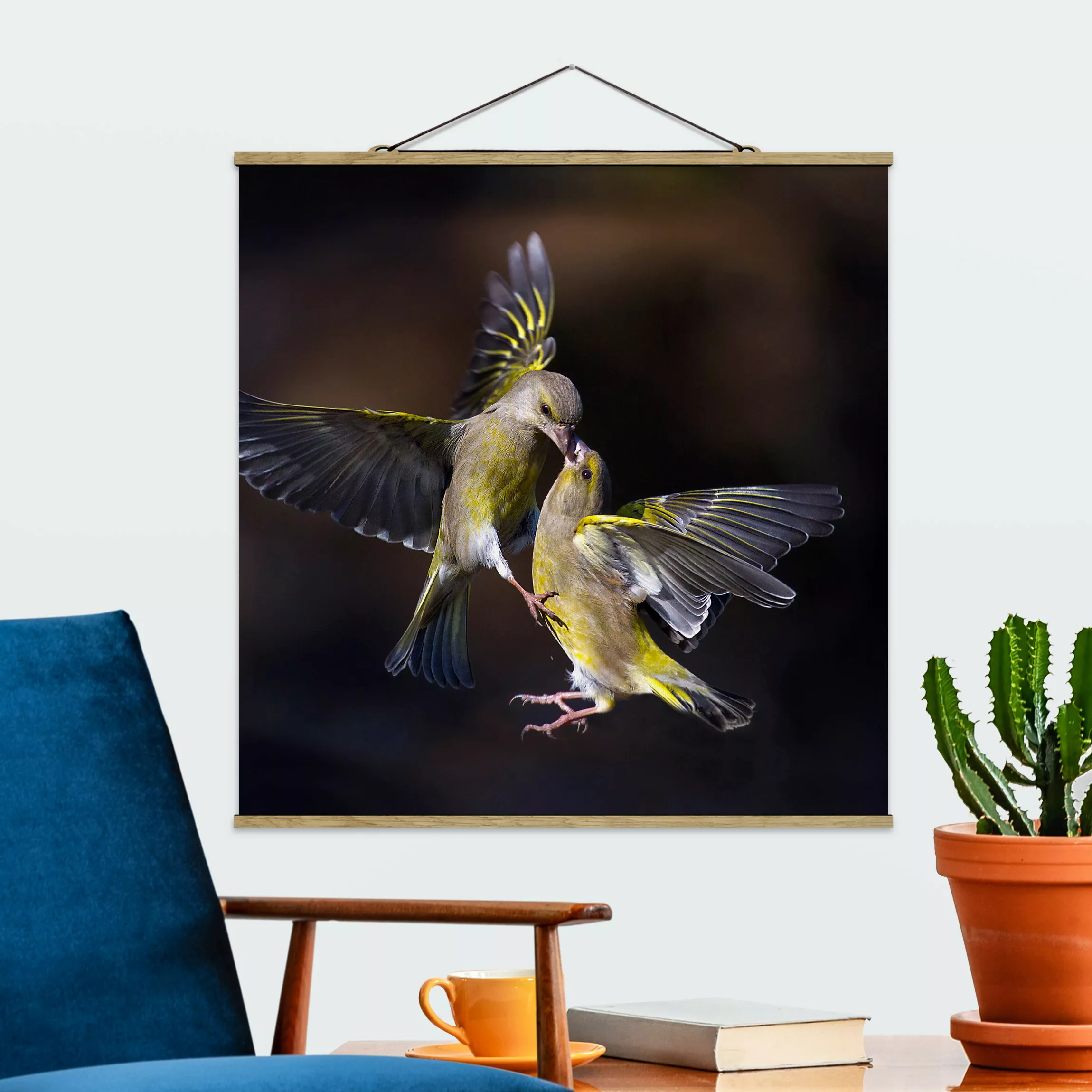 Stoffbild mit Posterleisten Küssende Kolibris günstig online kaufen