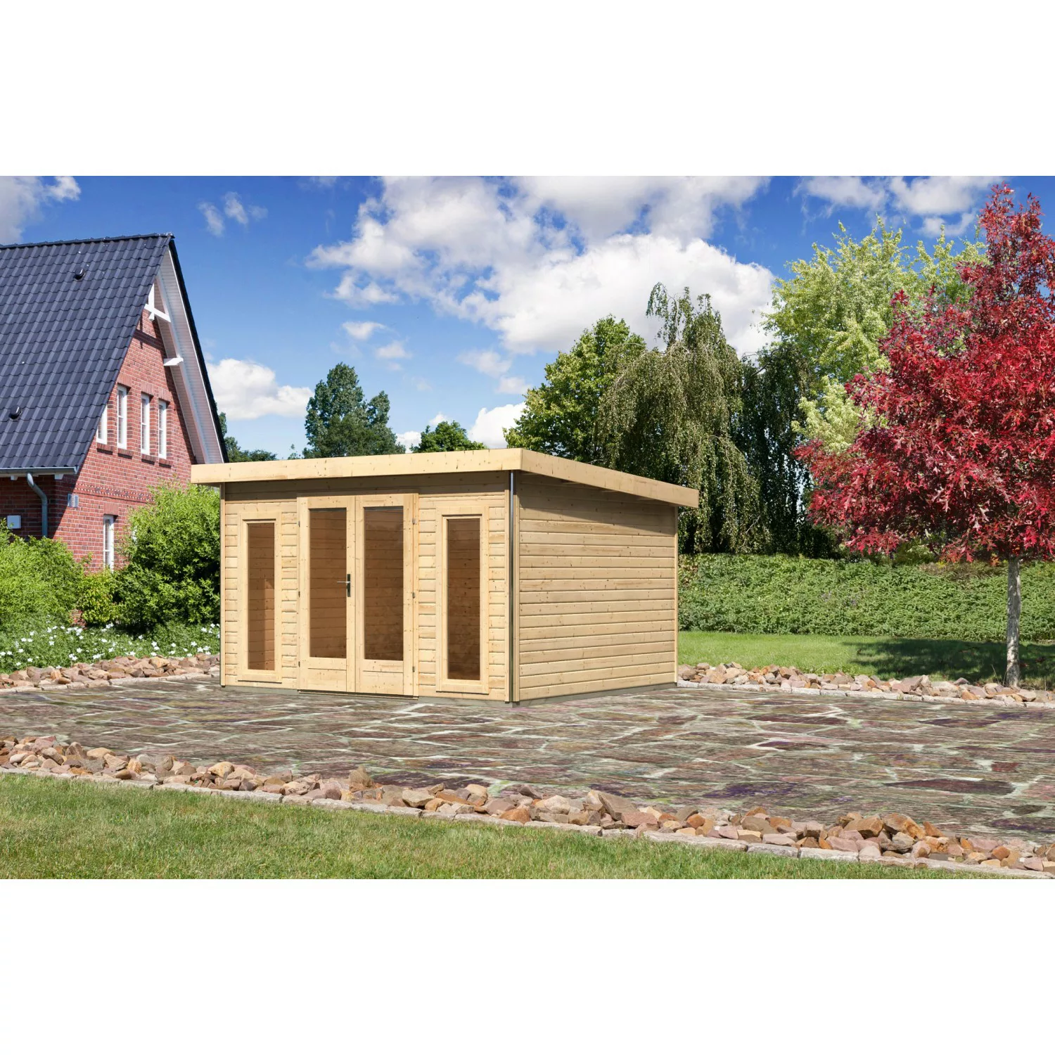 Karibu Holz-Gartenhaus Norrköping Naturbelassen Pultdach 365 cm x 305 cm günstig online kaufen