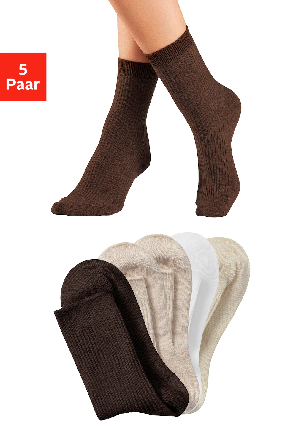 Lavana Basicsocken, (Packung, 5 Paar), mit feiner Rippe günstig online kaufen