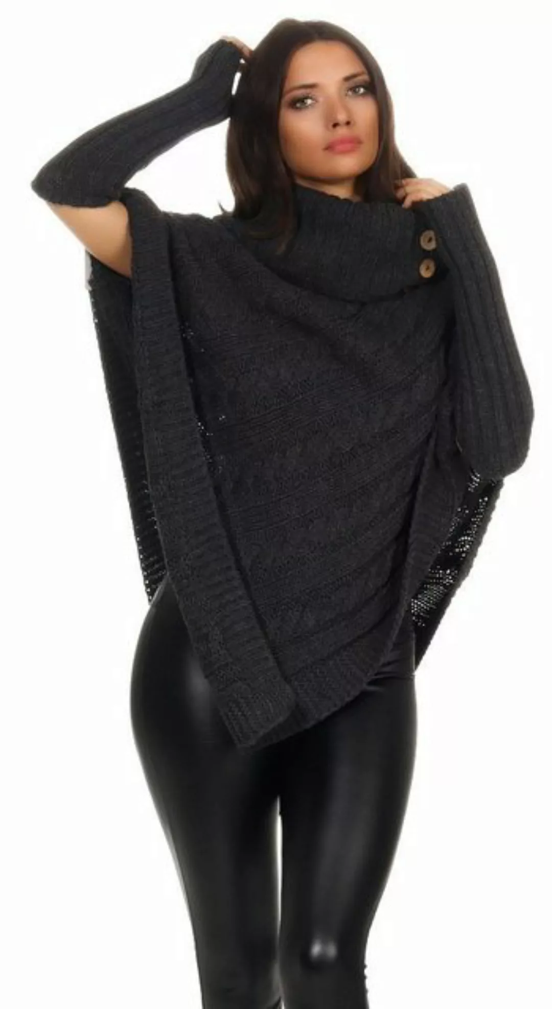 Mississhop Strickponcho Poncho Strick Sweatshirt Pullover Umhang Überwurf m günstig online kaufen