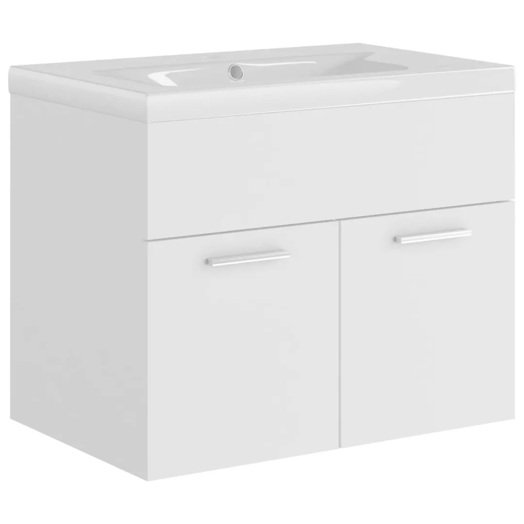 Waschbeckenunterschrank Mit Einbaubecken Weiß Spanplatte günstig online kaufen