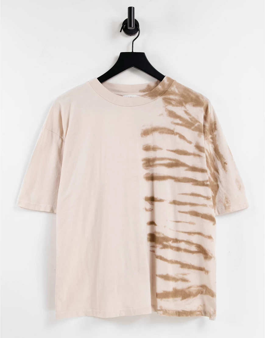 Topshop – Boyfriend-T-Shirt mit Batikmuster in Sand, Kombiteil-Neutral günstig online kaufen