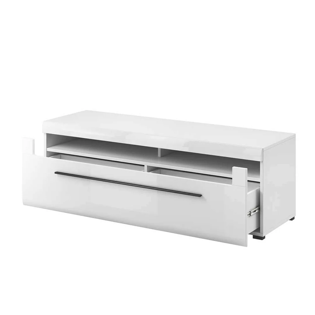 160 cm TV Lowboard in Weiß Hochglanz einer Schublade günstig online kaufen