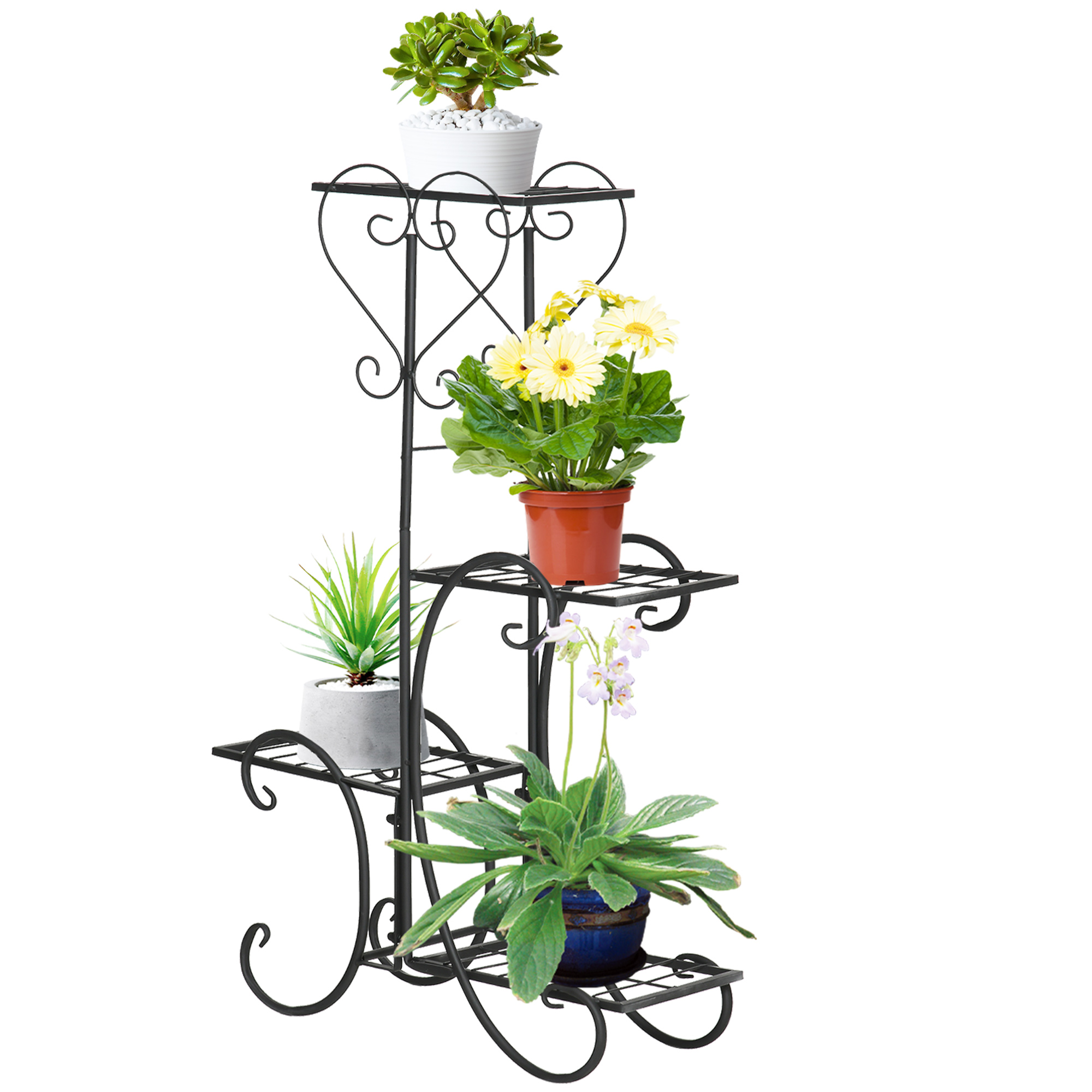 Outsunny Blumenregal Metall 4 Ebenen Pflanzenregal für Garten Balkon Blumen günstig online kaufen