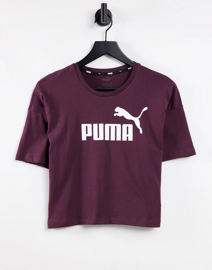 Puma – Essentials – Kurz geschnittenes T-Shirt in Burgunderrot günstig online kaufen