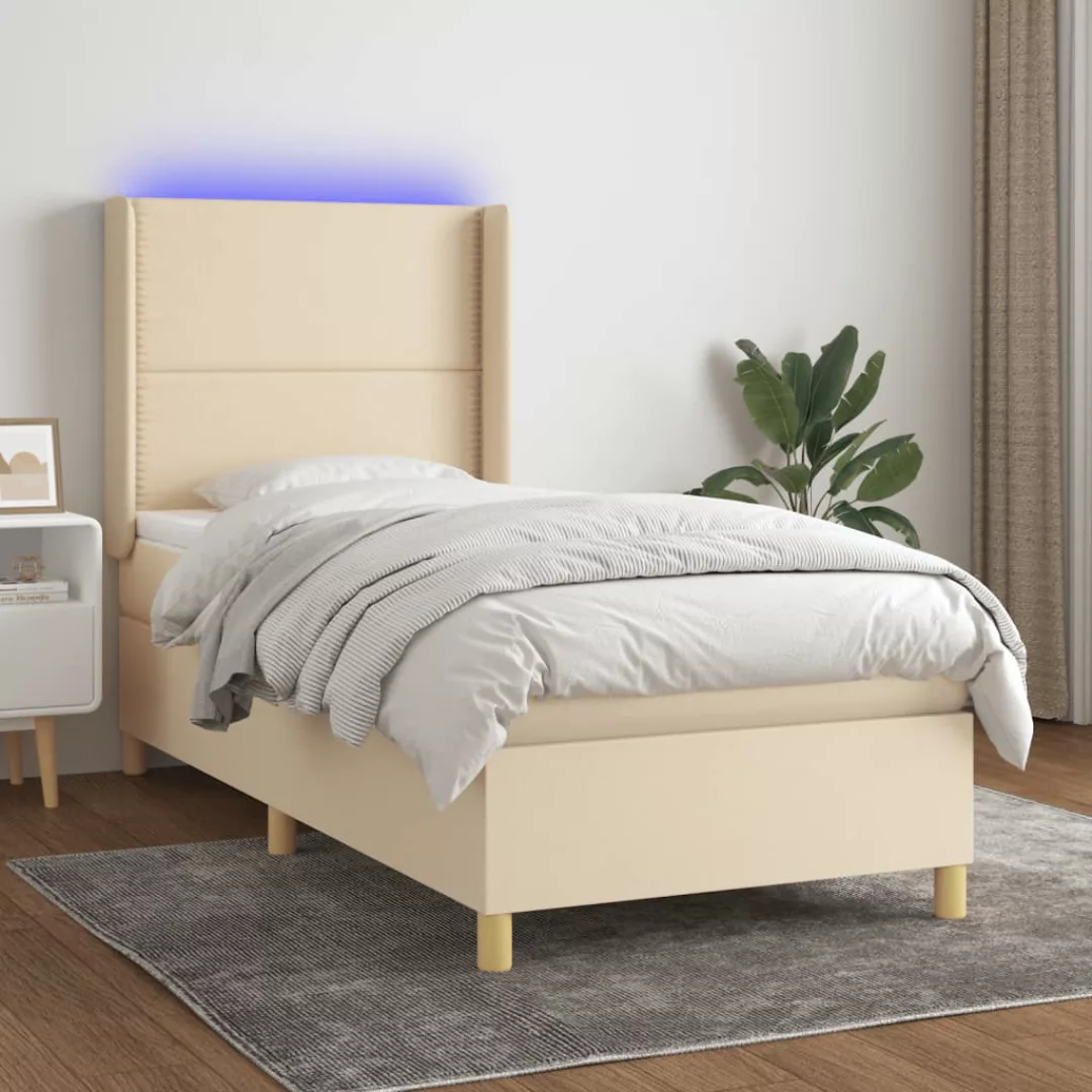 vidaXL Bettgestell Boxspringbett mit Matratze LED Creme 100x200 cm Stoff Be günstig online kaufen