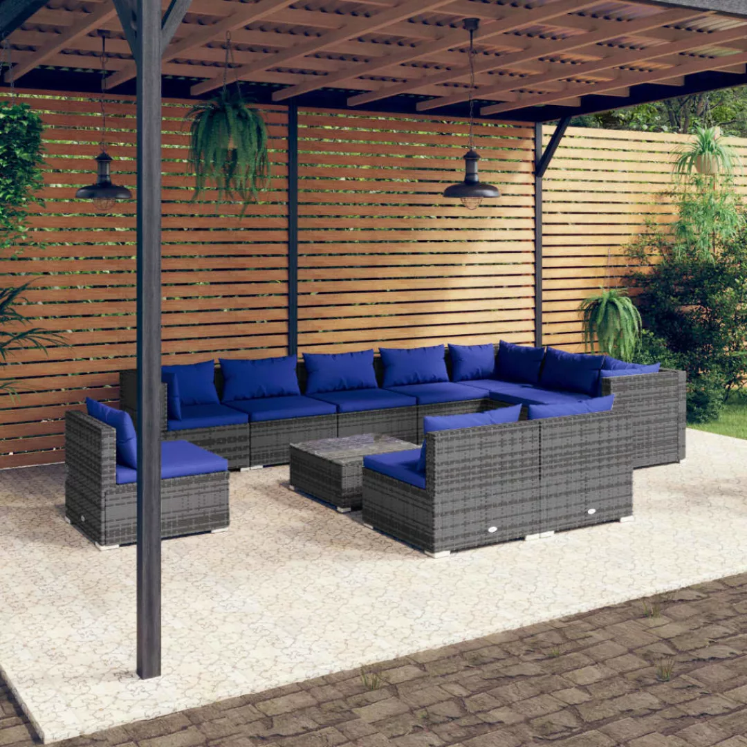 Vidaxl 11-tlg. Garten-lounge-set Mit Kissen Poly Rattan Grau günstig online kaufen