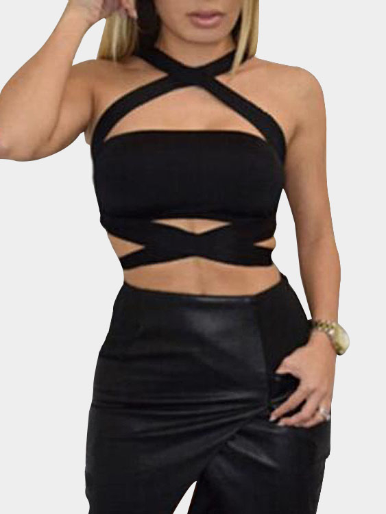 Schwarzes Sexy Crop Top mit Ausschnittdetails günstig online kaufen