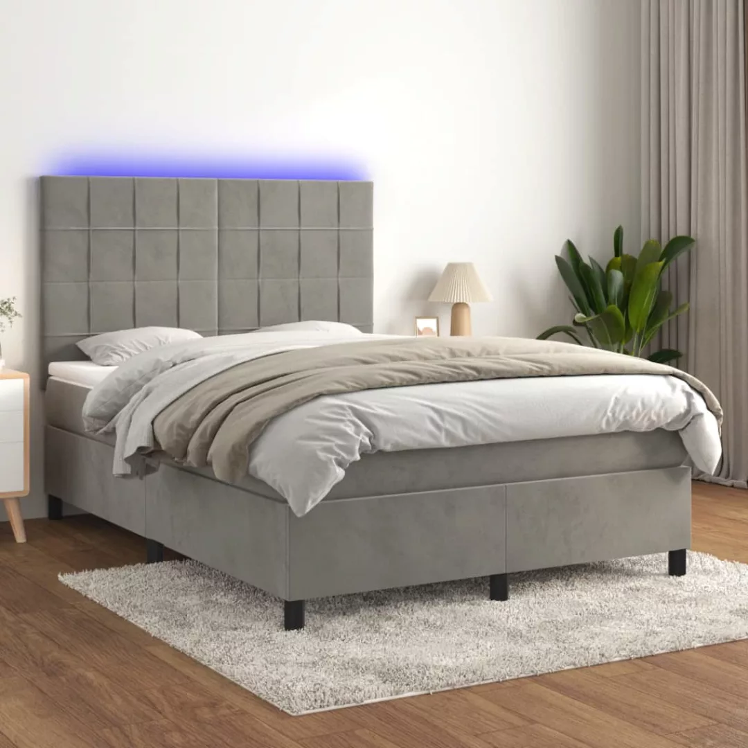 vidaXL Boxspringbett Boxspringbett mit Matratze LED Hellgrau 140x190 cm Sam günstig online kaufen