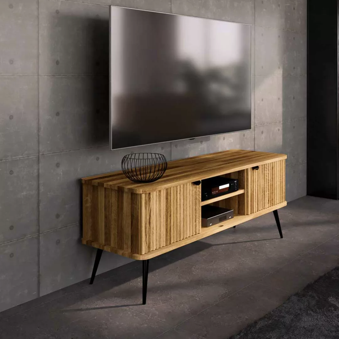 Fernsehboard Wildeiche modern mit Massivholztüren 144 cm breit günstig online kaufen
