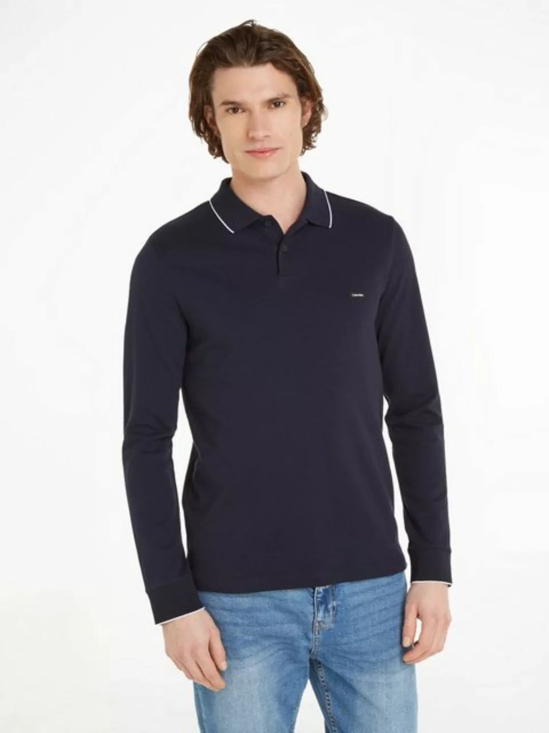 Calvin Klein Poloshirt STRETCH PIQUE TIPPING LS POLO mit Markenlabel günstig online kaufen