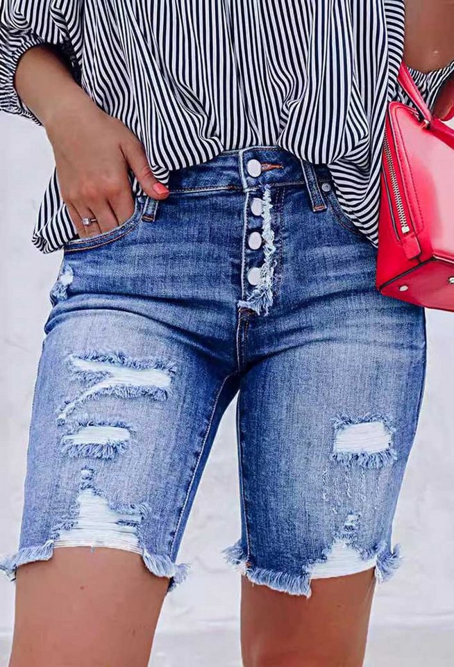 SEGUEN Jeansshorts Slim Fit Denim Shorts mit Knopfleiste für Frauen (Street günstig online kaufen