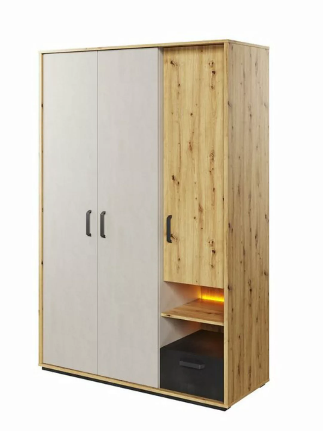 Compleo Kleiderschrank dreitürig mit LED-Beleuchtung BOB, Modern Jugendzimm günstig online kaufen