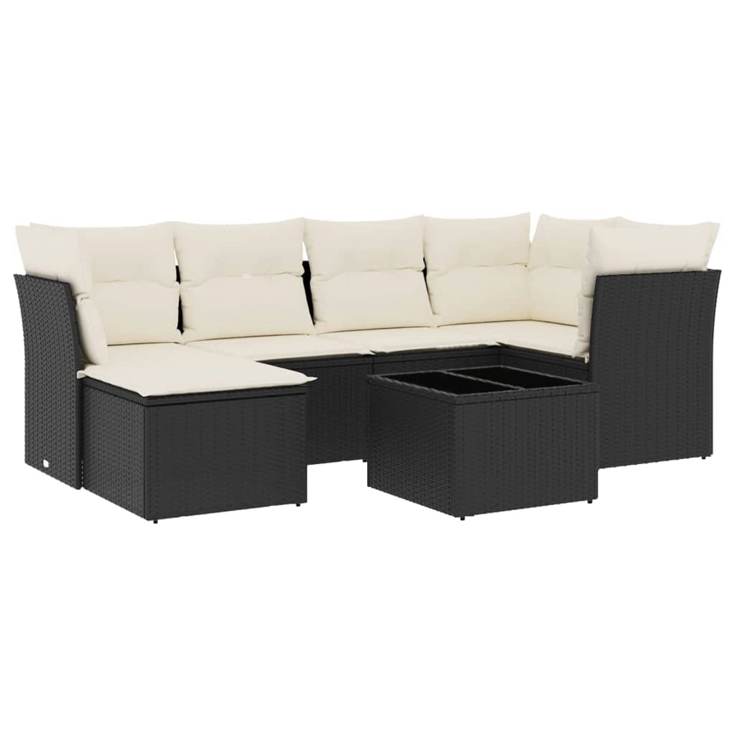 vidaXL 7-Tlg Garten-Sofagarnitur mit Kissen Schwarz Poly Rattan 3217956 günstig online kaufen