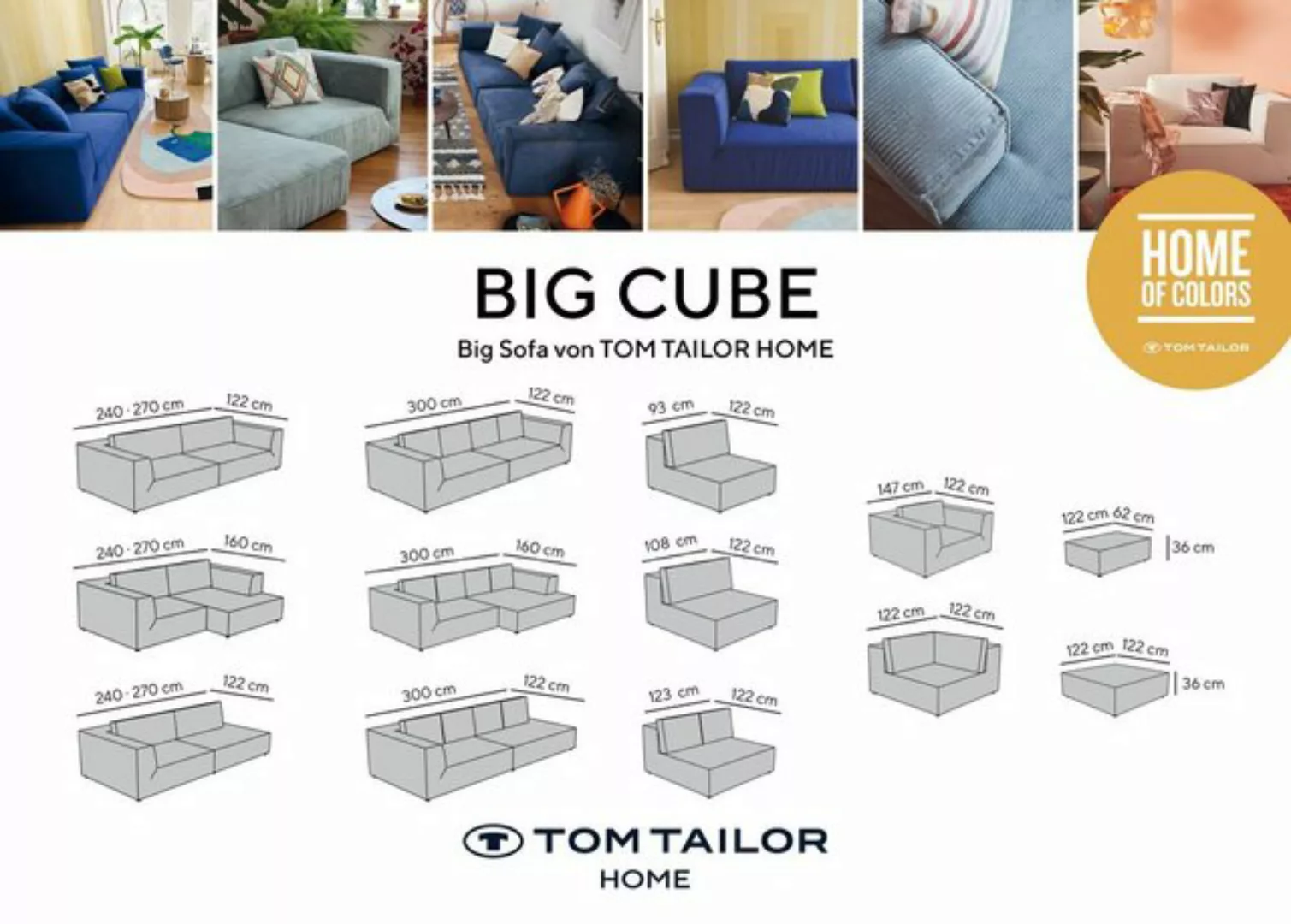 TOM TAILOR HOME Big-Sofa BIG CUBE Style Ecksofa im Cordstoff TRI69 pool - R günstig online kaufen