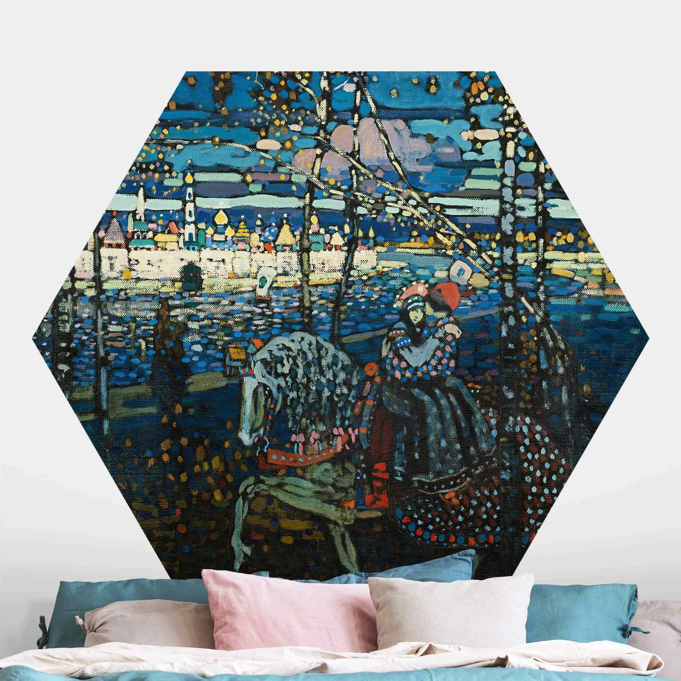 Hexagon Fototapete selbstklebend Wassily Kandinsky - Reitendes Paar günstig online kaufen