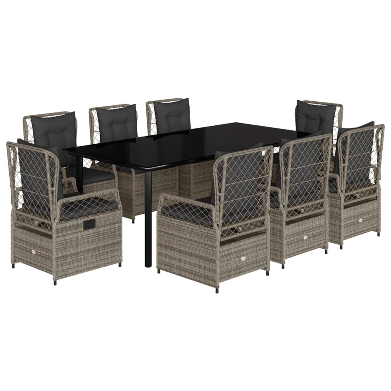 vidaXL 9-Tlg Garten-Essgruppe mit Kissen Grau Poly Rattan 3262998 günstig online kaufen