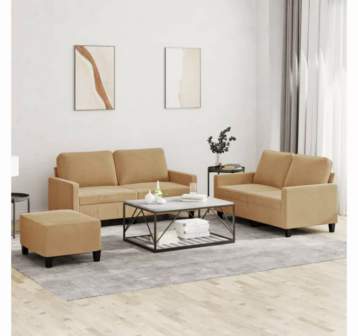 vidaXL Sofa Sofagarnitur Set mit Kissen Samt, 3-tlg., Braun günstig online kaufen