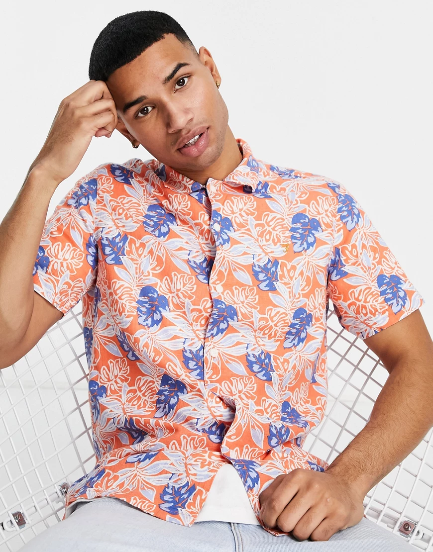 Farah – Kurzärmliges, gemustertes Hemd in Orange günstig online kaufen