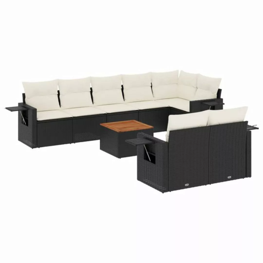 vidaXL Sofaelement 9-tlg. Garten-Sofagarnitur mit Kissen Schwarz Poly Ratta günstig online kaufen