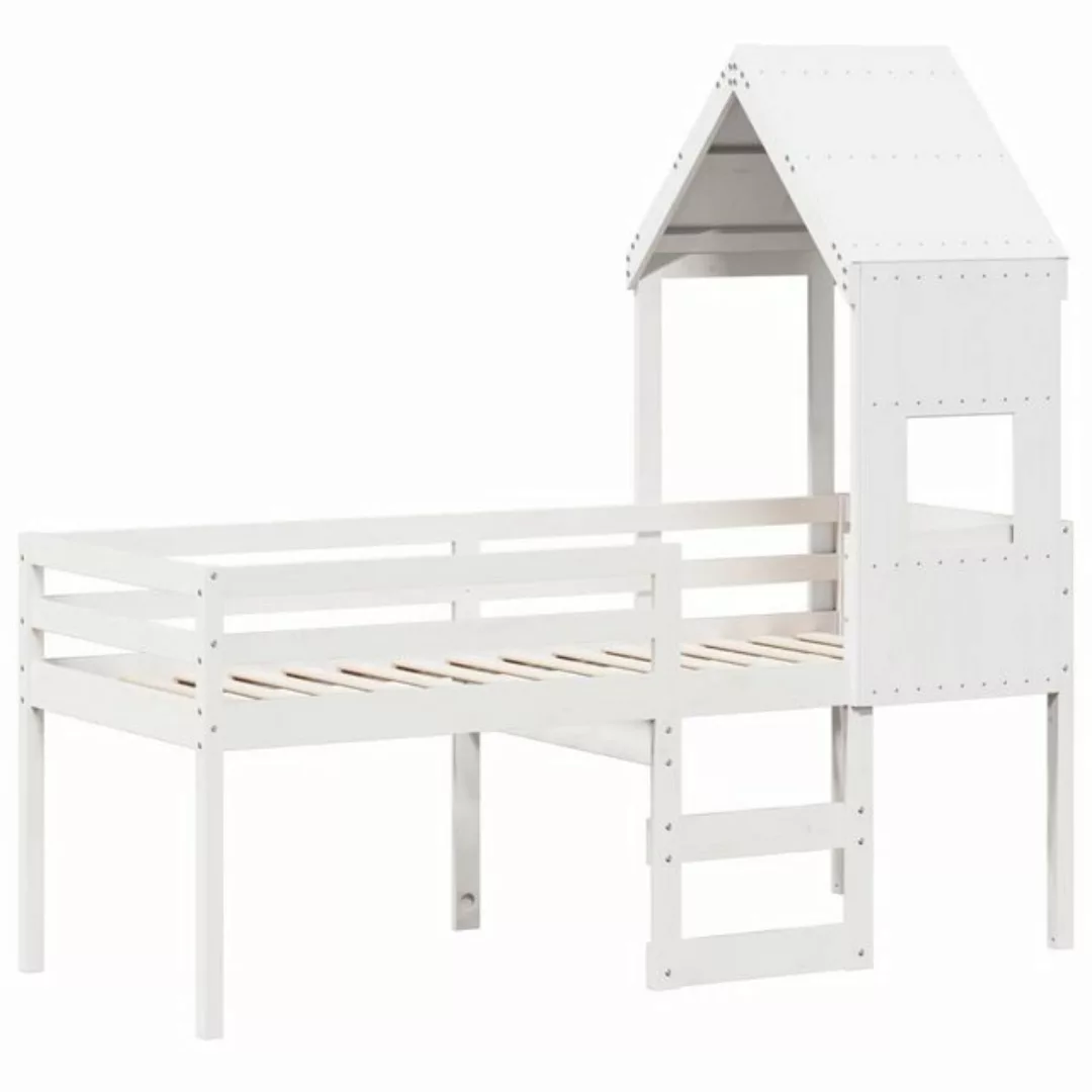 vidaXL Bett Hochbett mit Dach Weiß 75x190 cm Massivholz Kiefer günstig online kaufen