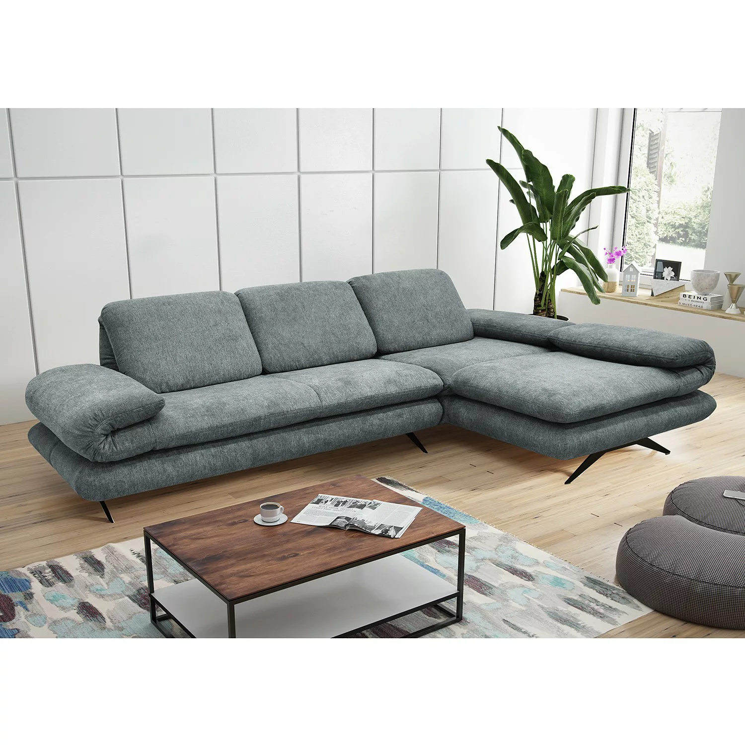 home24 loftscape Ecksofa Whaltey II Mintgrau Webstoff 269x83x172 cm günstig online kaufen