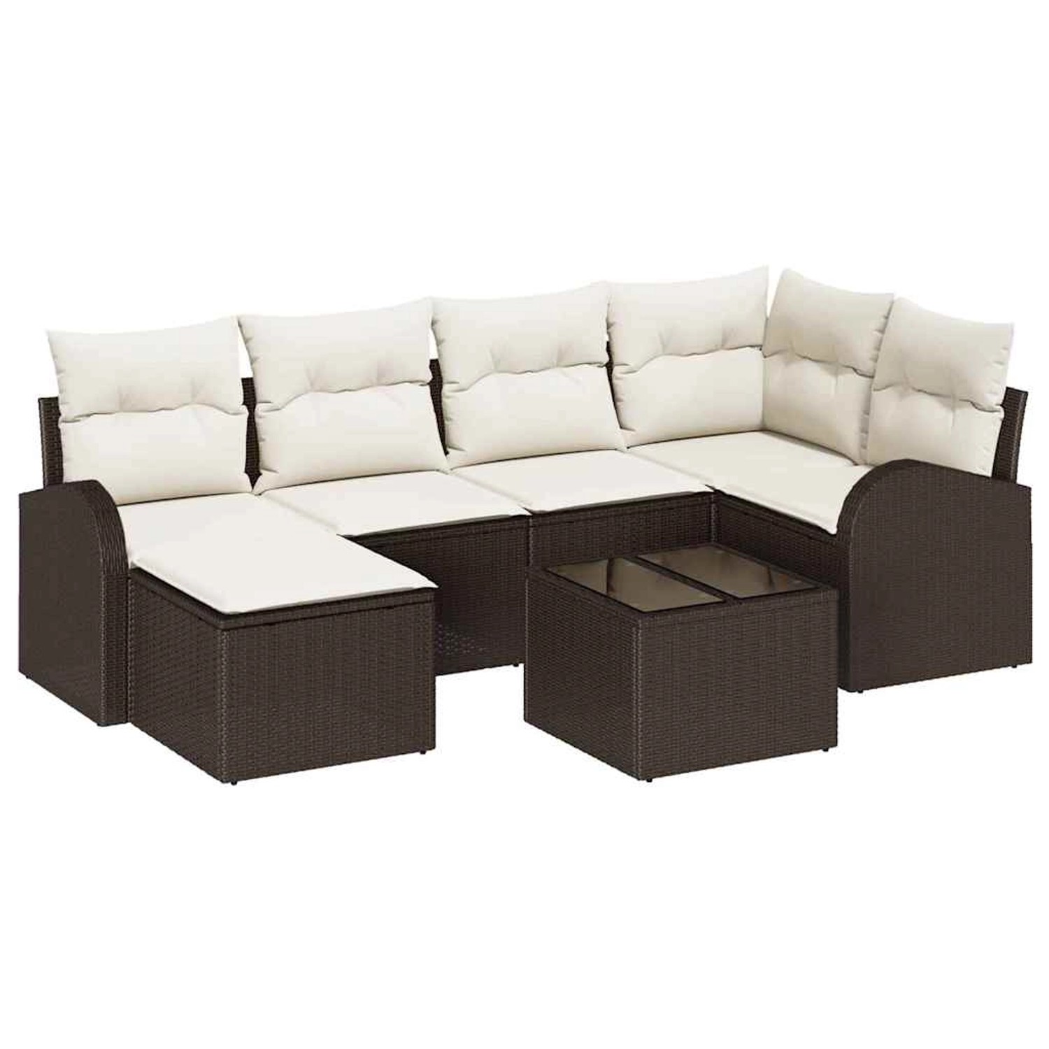 vidaXL Garten-Sofa-Set mit Kissen 7-Tlg Braun und Weiß Poly Rattan 3354787 günstig online kaufen