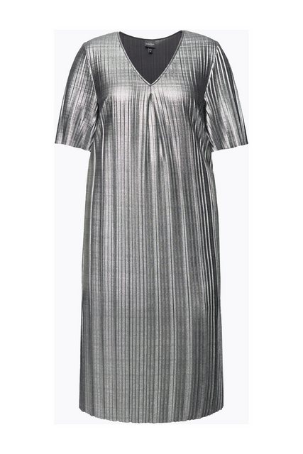 Ulla Popken Sommerkleid Midikleid Silver-Plissee A-Linie V-Ausschnitt günstig online kaufen