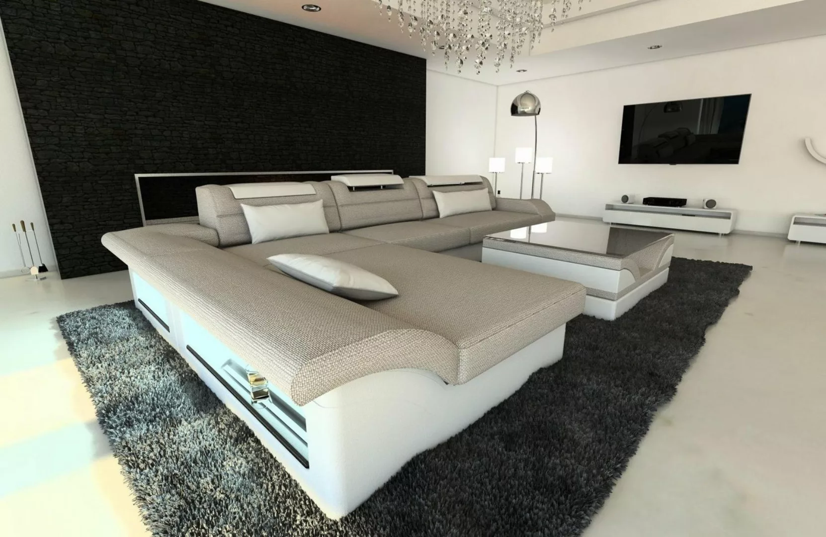 Sofa Dreams Ecksofa Stoffsofa Couch Stoff Polstersofa Monza L Form, mit LED günstig online kaufen