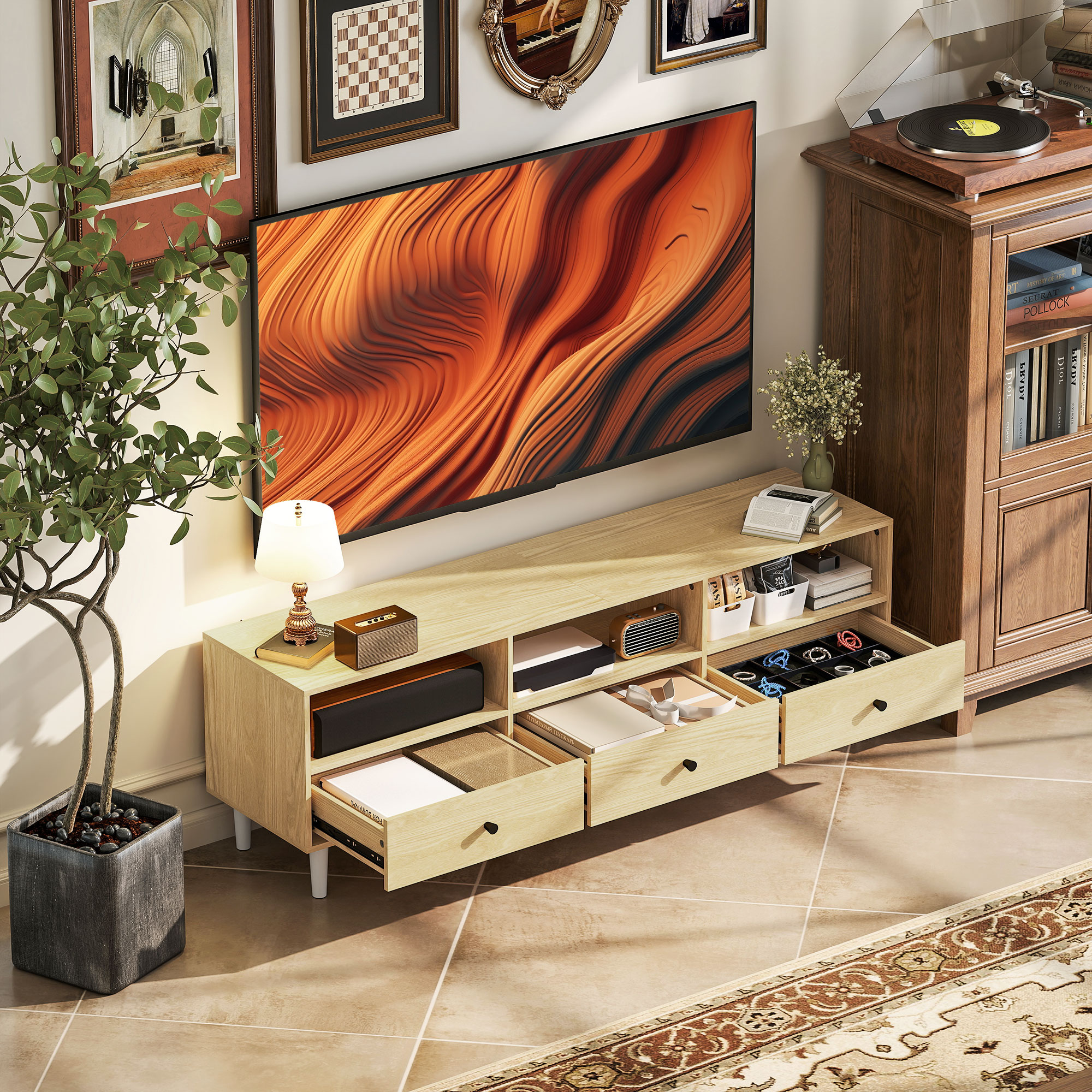 HOMCOM TV-Möbel TV-Bank für Fernseher bis zu 75" mit 3 Schubladen, 3 offene günstig online kaufen