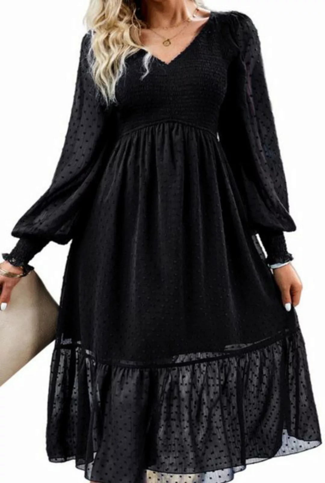 ZWY Dirndl Elegantes Kleid mit V-Ausschnitt und Blumenmuster-Maxirock günstig online kaufen