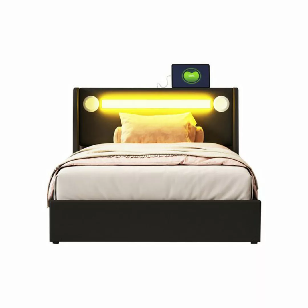 MODFU Polsterbett Kinderbett mit LED-Lichtleiste, Bluetooth-Player und USB- günstig online kaufen