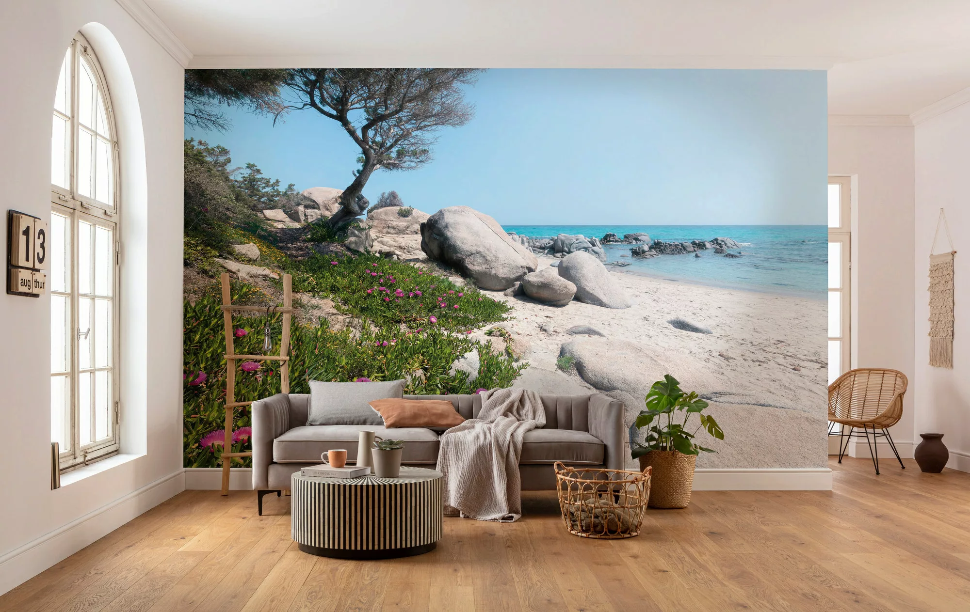 Sanders & Sanders Fototapete Strand Grün Grau und Blau 450 x 280 cm 612642 günstig online kaufen