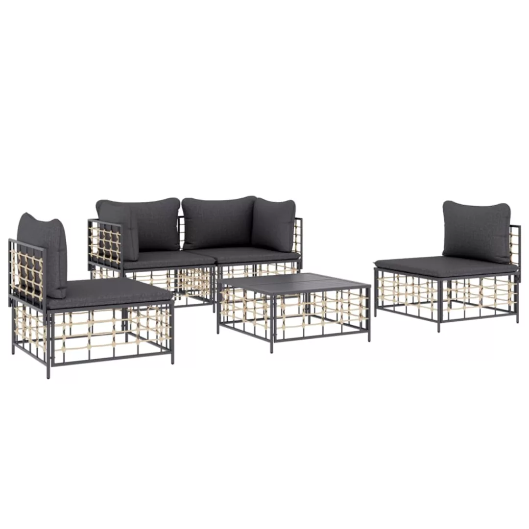 Vidaxl 5-tlg. Garten-lounge-set Mit Kissen Anthrazit Poly Rattan günstig online kaufen